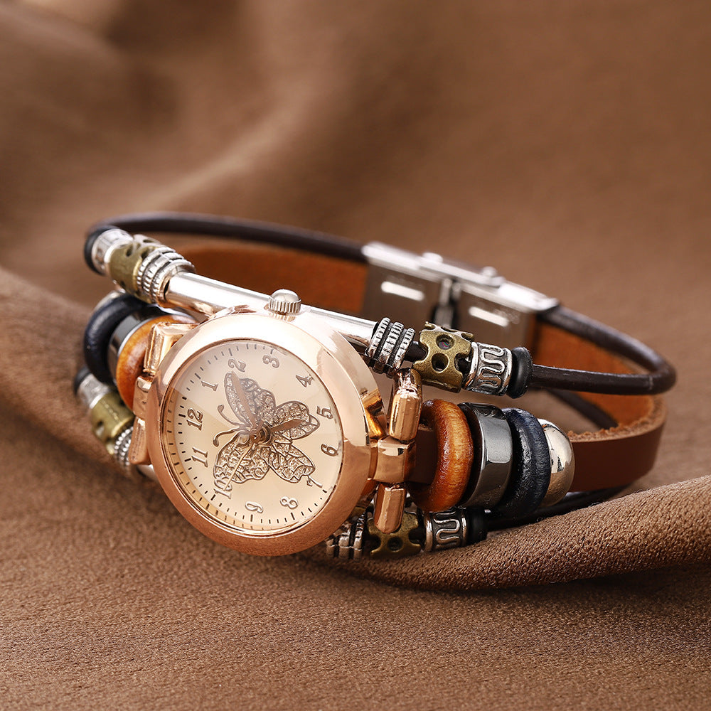 Cowhide quartz bracelet watch