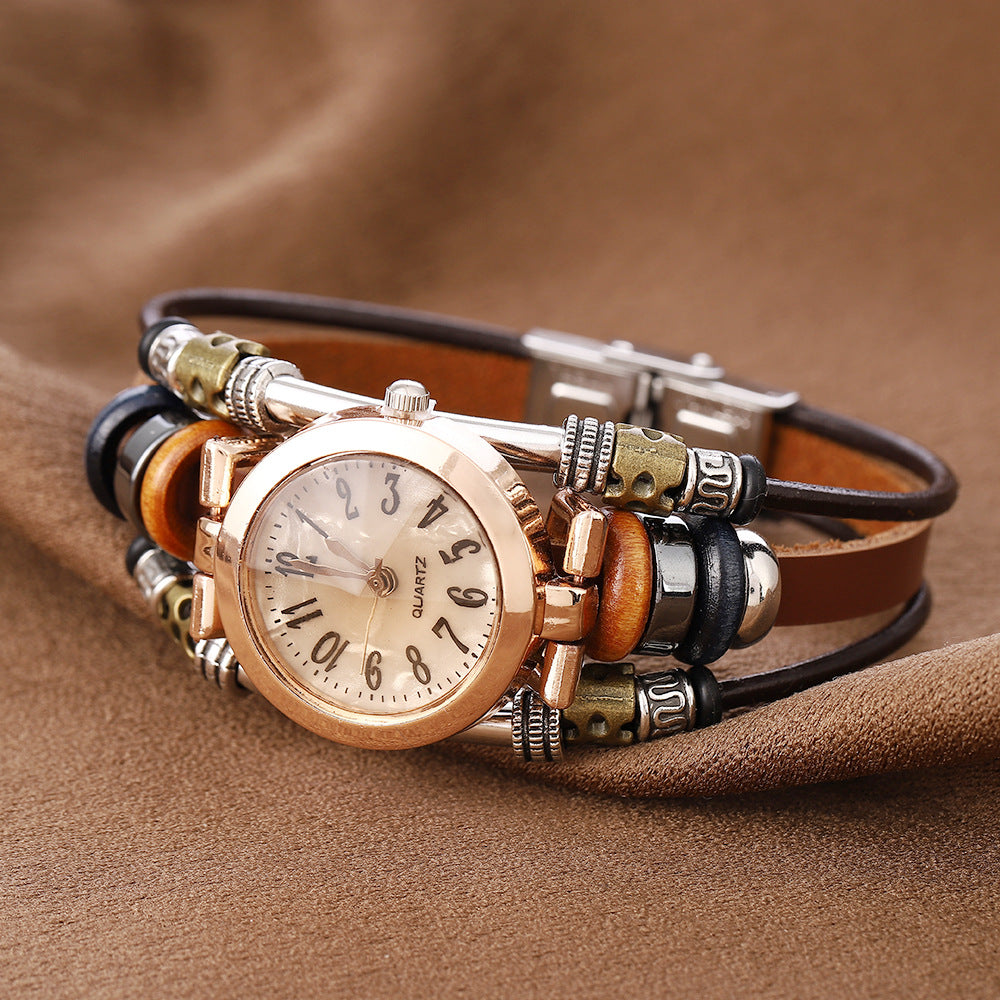Cowhide quartz bracelet watch
