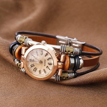Cowhide quartz bracelet watch