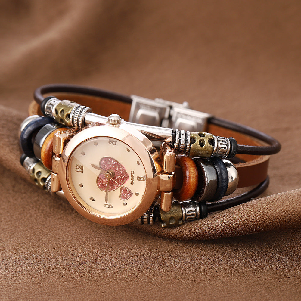 Cowhide quartz bracelet watch