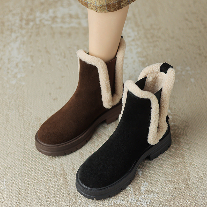 Cowhide suede snow boots