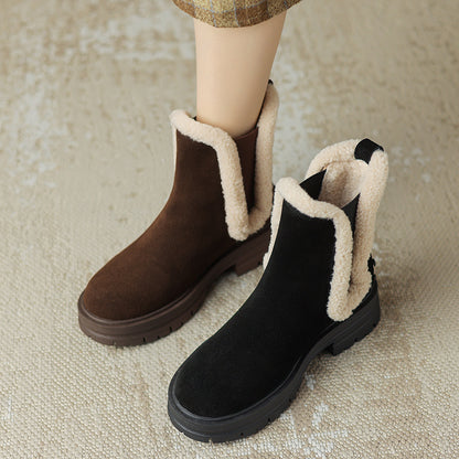 Cowhide suede snow boots