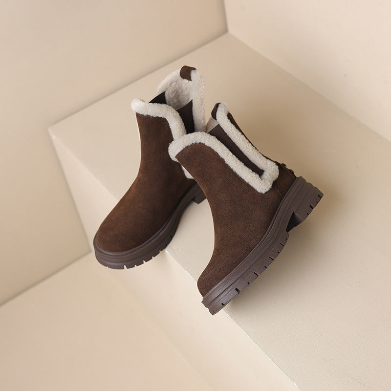 Cowhide suede snow boots