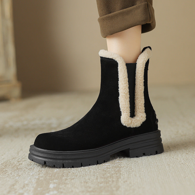 Cowhide suede snow boots