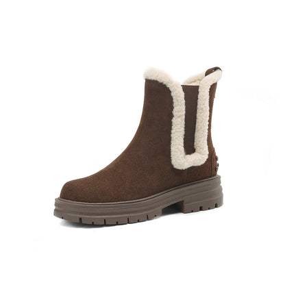 Cowhide suede snow boots