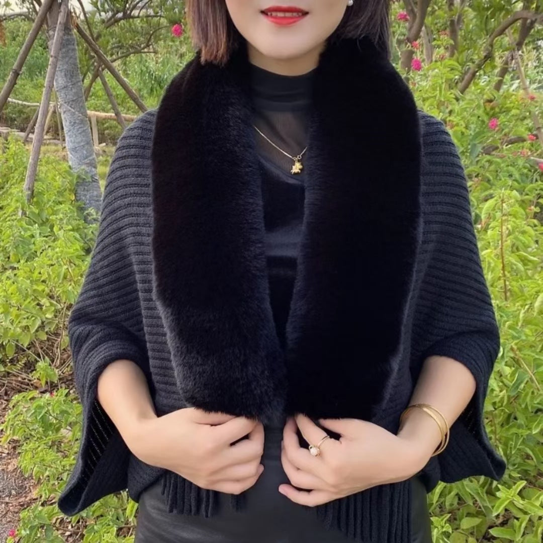Cowl-neck knitted cardigan