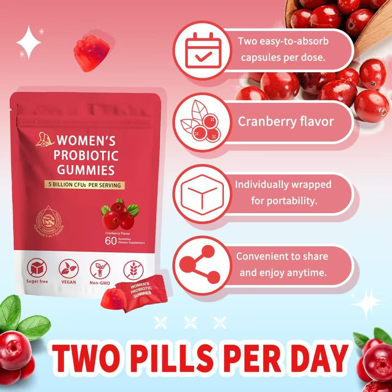 Cranberry Probiotic Gummies for Women