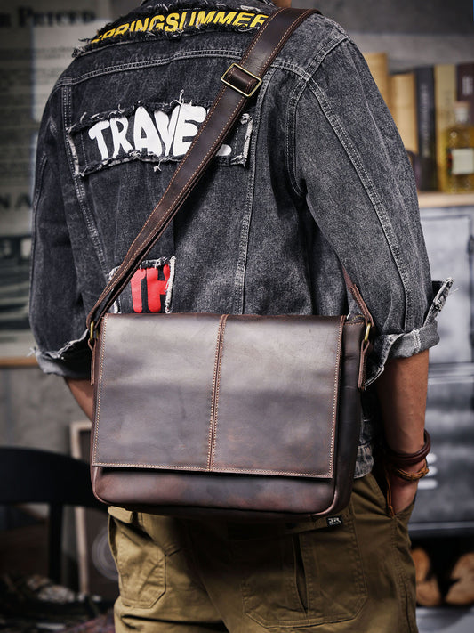 Crazy Horse leather men's single-shoulder bag