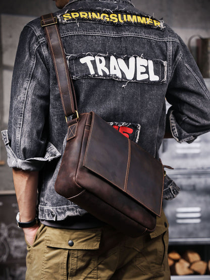 Crazy Horse leather men's single-shoulder bag