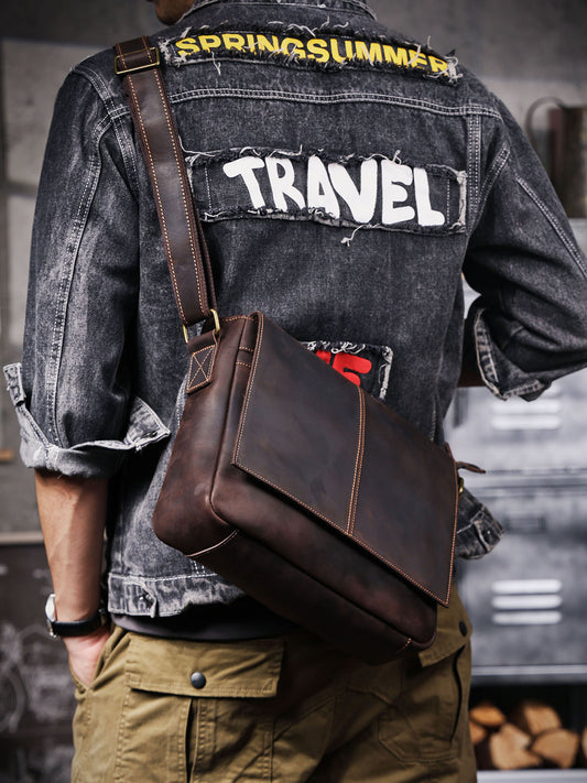 Crazy Horse leather men's single-shoulder bag