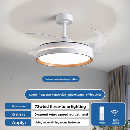 Cream Invisible Silent Ceiling Fan Light with Remote and Voice Control