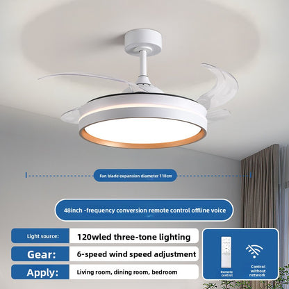 Cream Invisible Silent Ceiling Fan Light with Remote and Voice Control