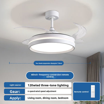 Cream Invisible Silent Ceiling Fan Light with Remote and Voice Control