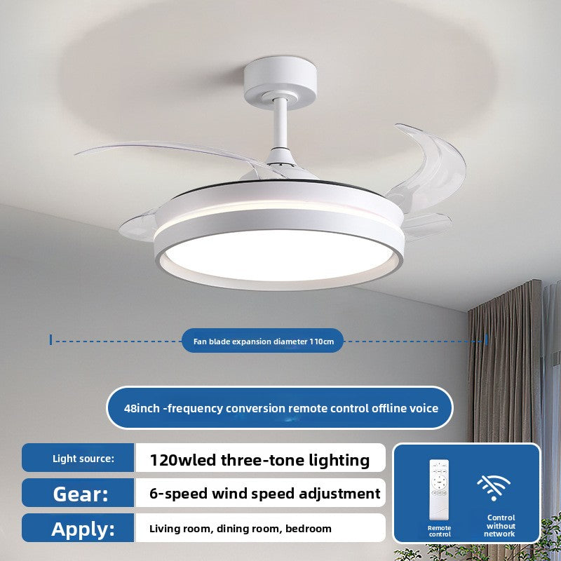 Cream Invisible Silent Ceiling Fan Light with Remote and Voice Control