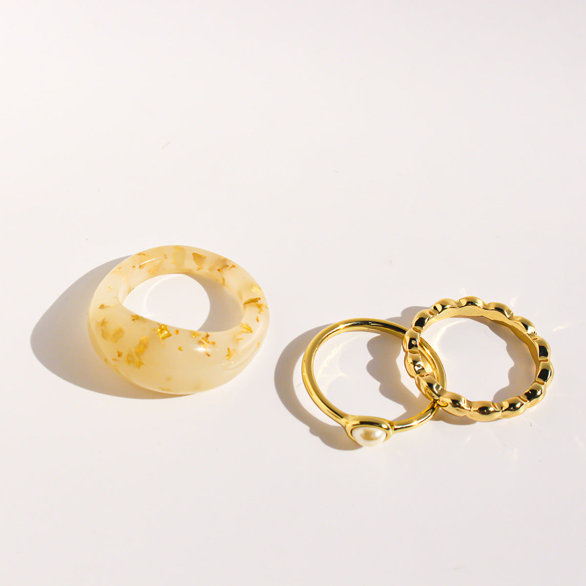 Cream White Gold Foil Painted Resin Ring