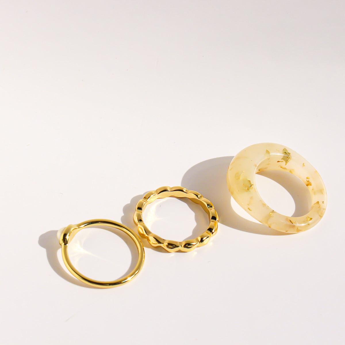 Cream White Gold Foil Painted Resin Ring