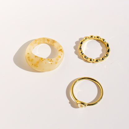 Cream White Gold Foil Painted Resin Ring