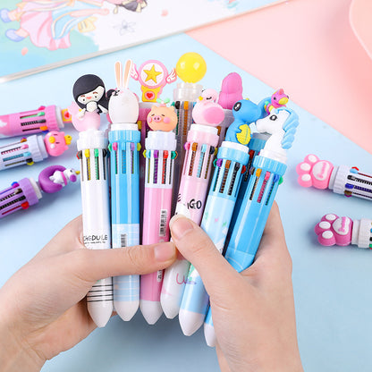 Creative 10-Color Cute Ballpoint Pen with Fun Designs