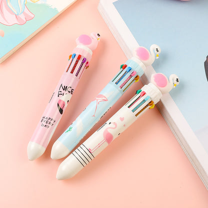 Creative 10-Color Cute Ballpoint Pen with Fun Designs