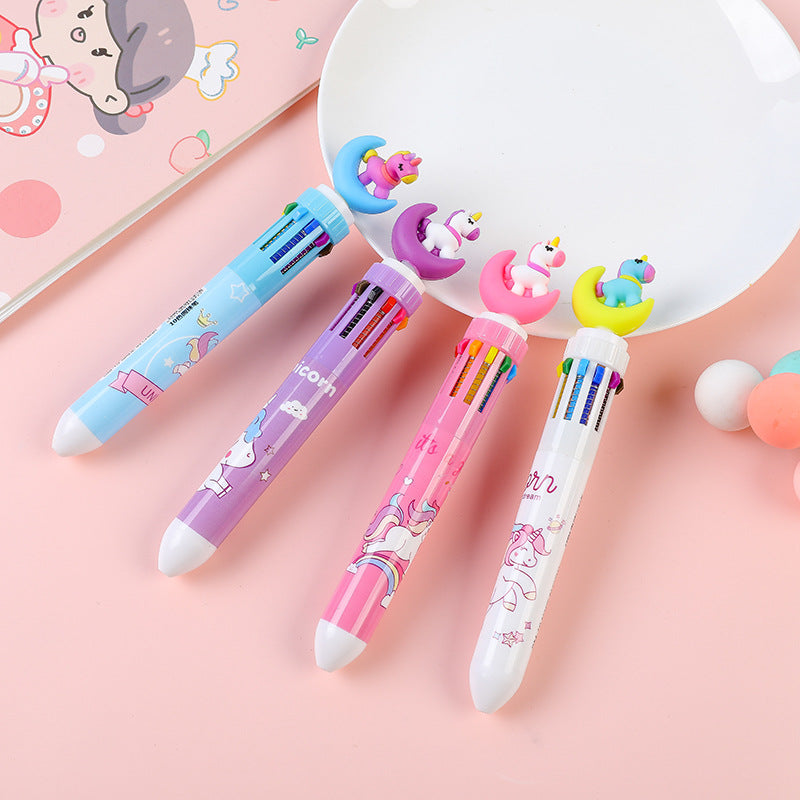 Creative 10-Color Cute Ballpoint Pen with Fun Designs