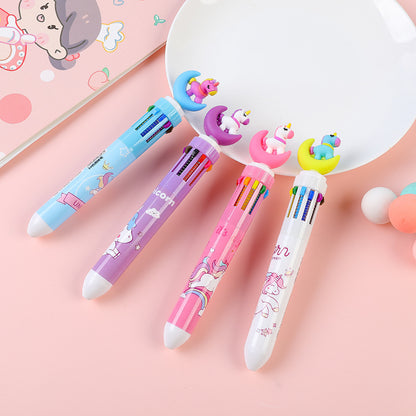 Creative 10-Color Cute Ballpoint Pen with Fun Designs
