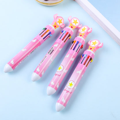 Creative 10-Color Cute Ballpoint Pen with Fun Designs