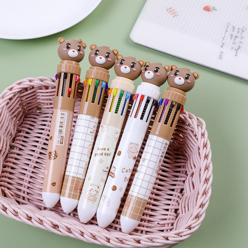 Creative 10-Color Cute Ballpoint Pen with Fun Designs