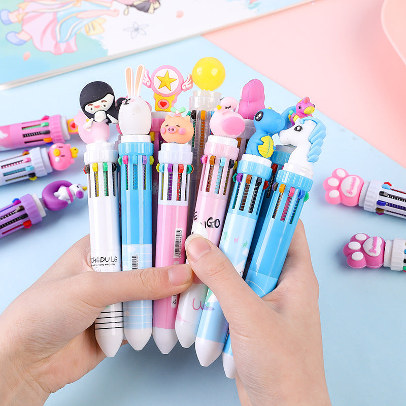 Creative 10-Color Cute Ballpoint Pen with Fun Designs