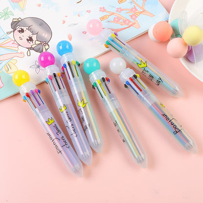 Creative 10-Color Cute Ballpoint Pen with Fun Designs
