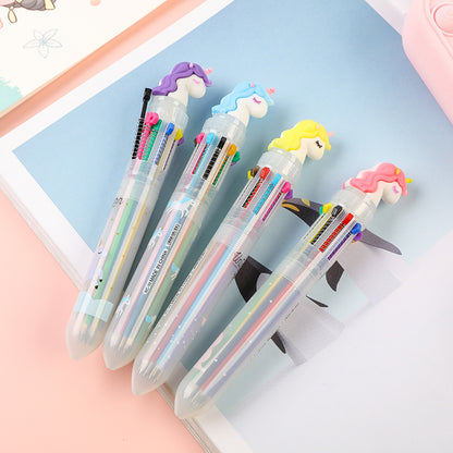 Creative 10-Color Cute Ballpoint Pen with Fun Designs