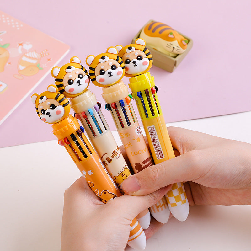 Creative 10-Color Cute Ballpoint Pen with Fun Designs