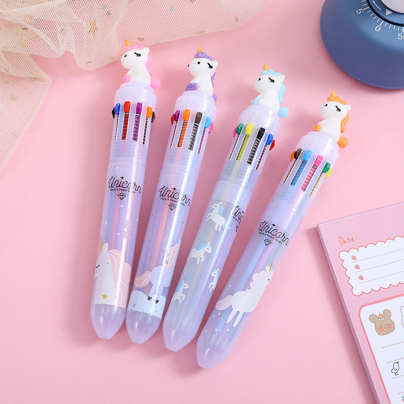 Creative 10-Color Cute Ballpoint Pen with Fun Designs