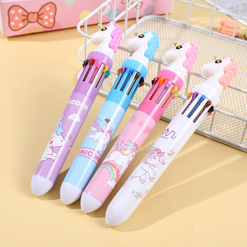 Creative 10-Color Cute Ballpoint Pen with Fun Designs