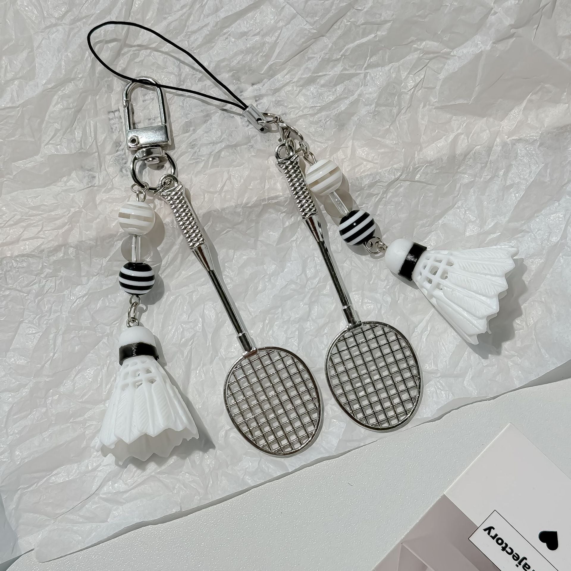 Creative Badminton Racket Keychain Phone Pendant