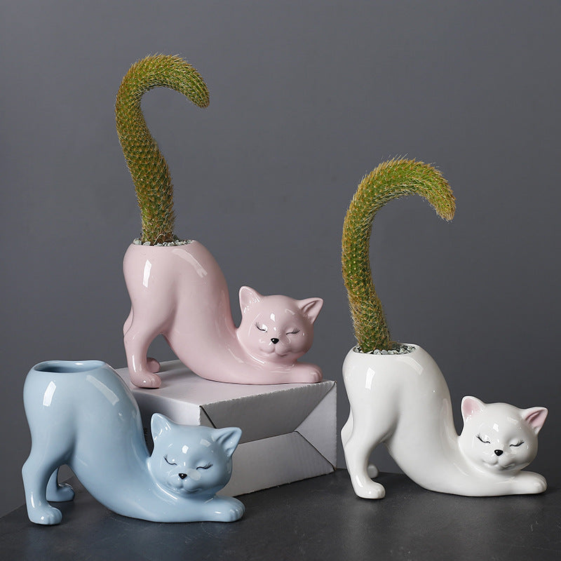 Creative Cat Tail Ceramic Flower Pot