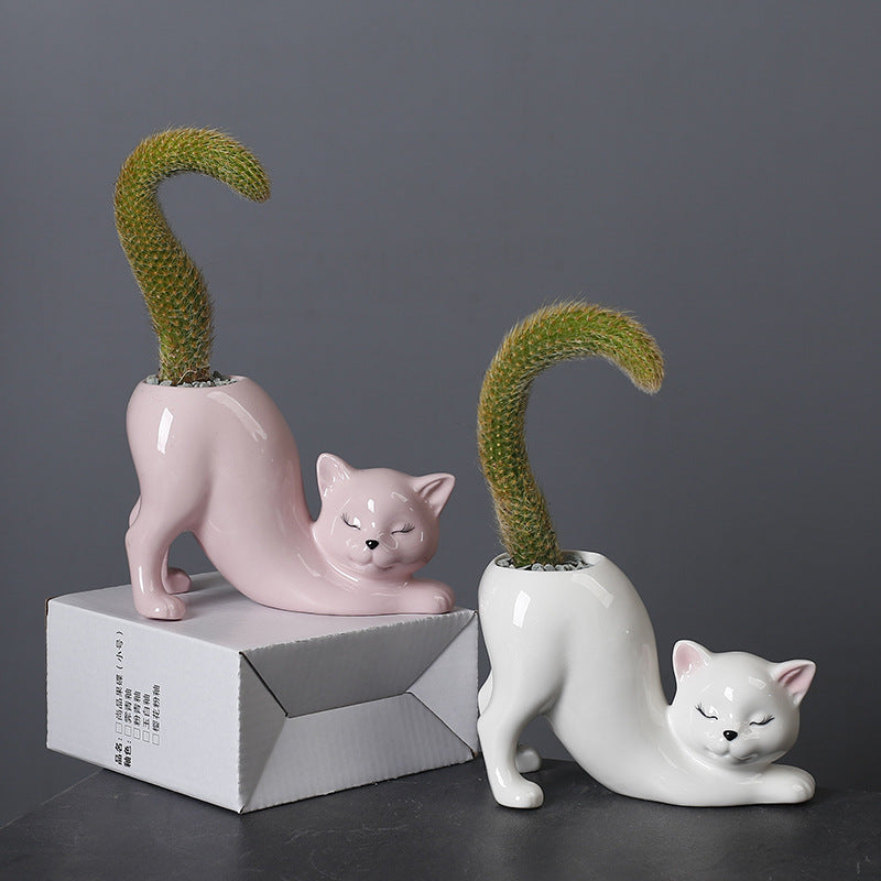Creative Cat Tail Ceramic Flower Pot