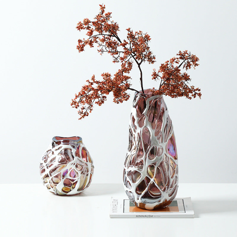 Creative Color-Block Embossed Glass Vase