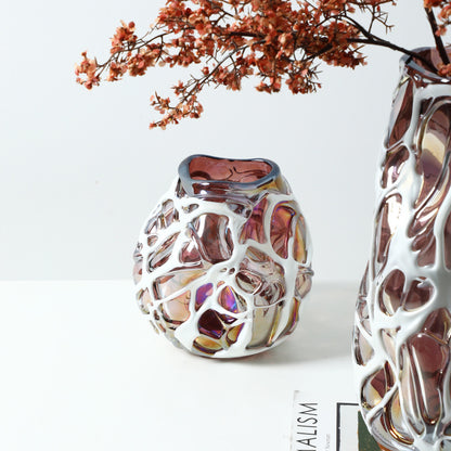 Creative Color-Block Embossed Glass Vase
