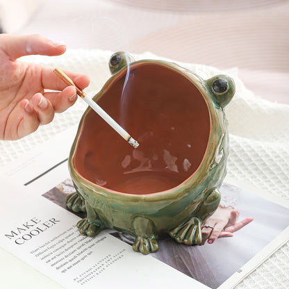 Creative Frog Design Ceramic Ashtray with Decorative Storage