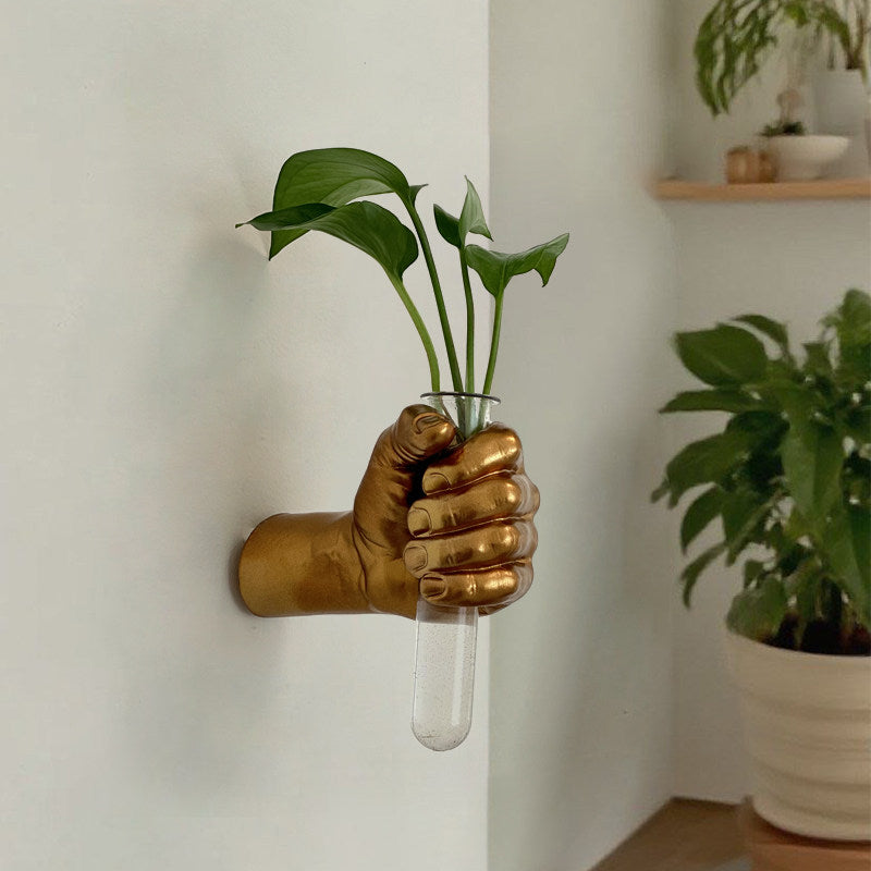 Creative Golden Hand-Held Glass Vase Wall Hanging for Living Room Entrance, Tv Background Wall, Light Luxury Decoration, Home Furnishings