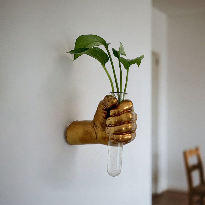Creative Golden Hand-Held Glass Vase Wall Hanging for Living Room Entrance, Tv Background Wall, Light Luxury Decoration, Home Furnishings