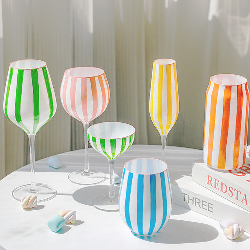 Creative Hand-Painted Striped Glass Cup