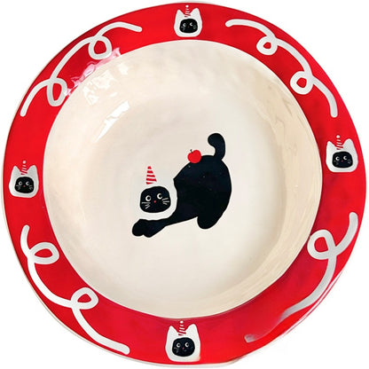 Creative Handmade Ceramic Soup Salad Plate with Dog Cat Design
