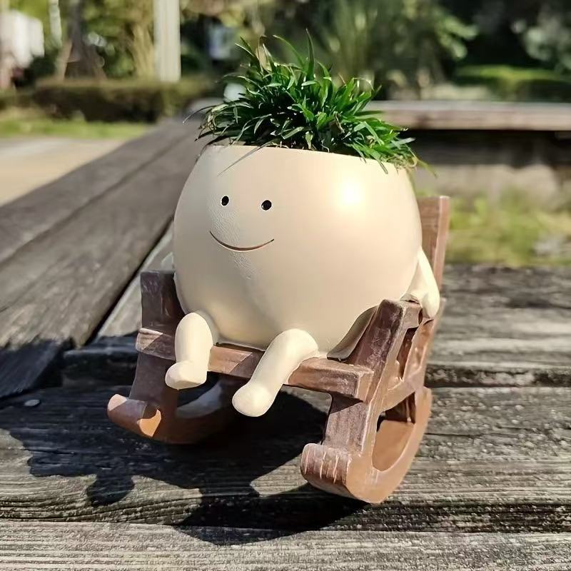Creative Hanging Resin Flower Pots with Smiling Faces