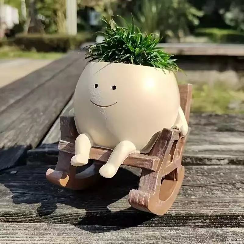 Creative Hanging Resin Flower Pots with Smiling Faces