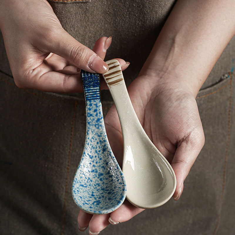 Creative Japanese Retro Ceramic Spoon for Household Use