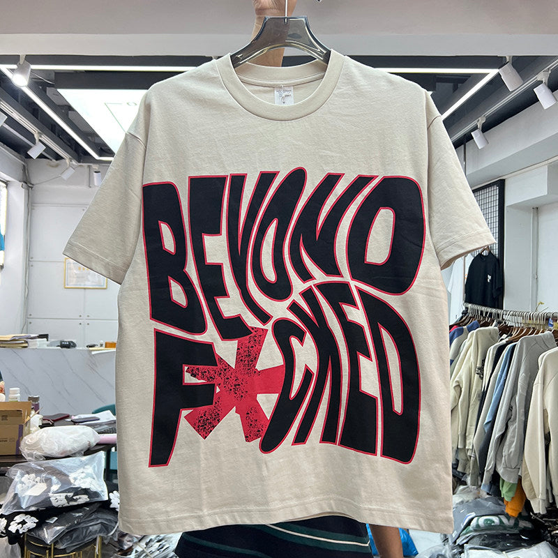 Creative Letter Print Cotton T-Shirt Loose Fit Short Sleeve