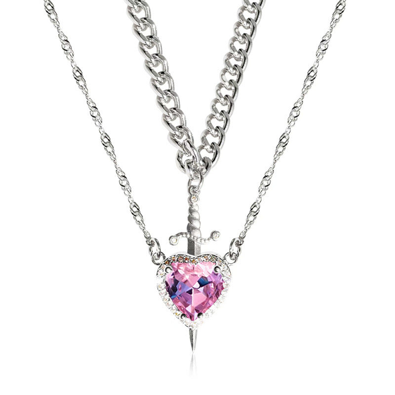 Creative One Arrow Through Heart Couple Pendant Diamond Clavicle Chain Necklace