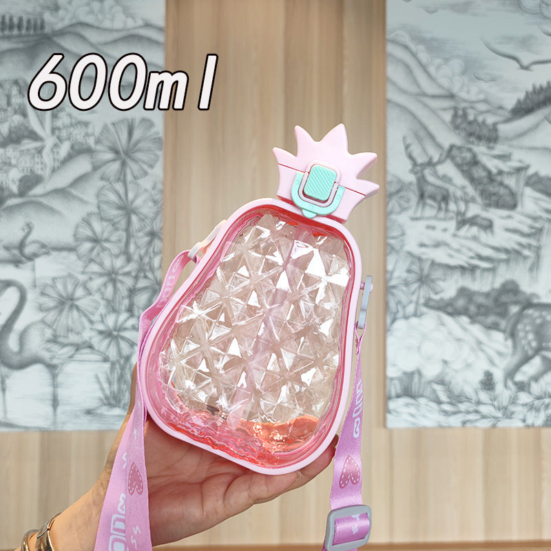 Creative Pineapple Straw Water Bottle with Strap