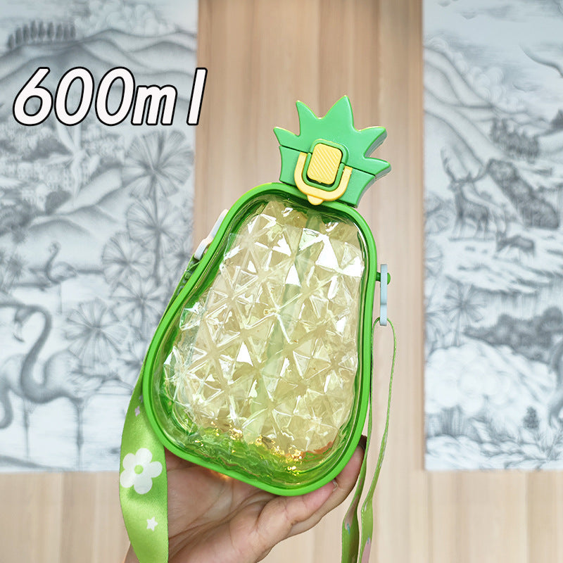 Creative Pineapple Straw Water Bottle with Strap